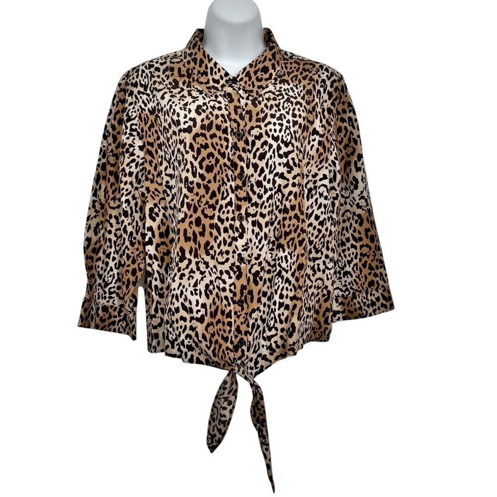 Chico's Animal Print No Iron Tie-Front Button Shirt